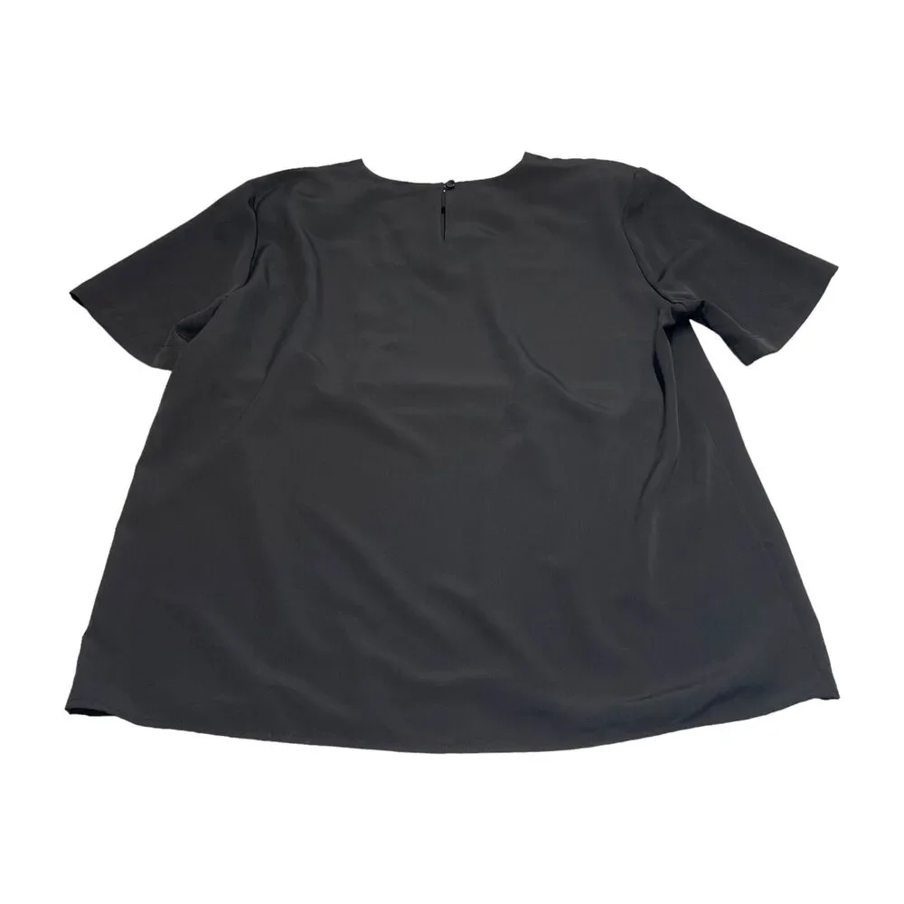 Notations Blouse Top Womens Large Black 100% Polyester Short Sleeve Keyhole Back - Picture 2 of 7